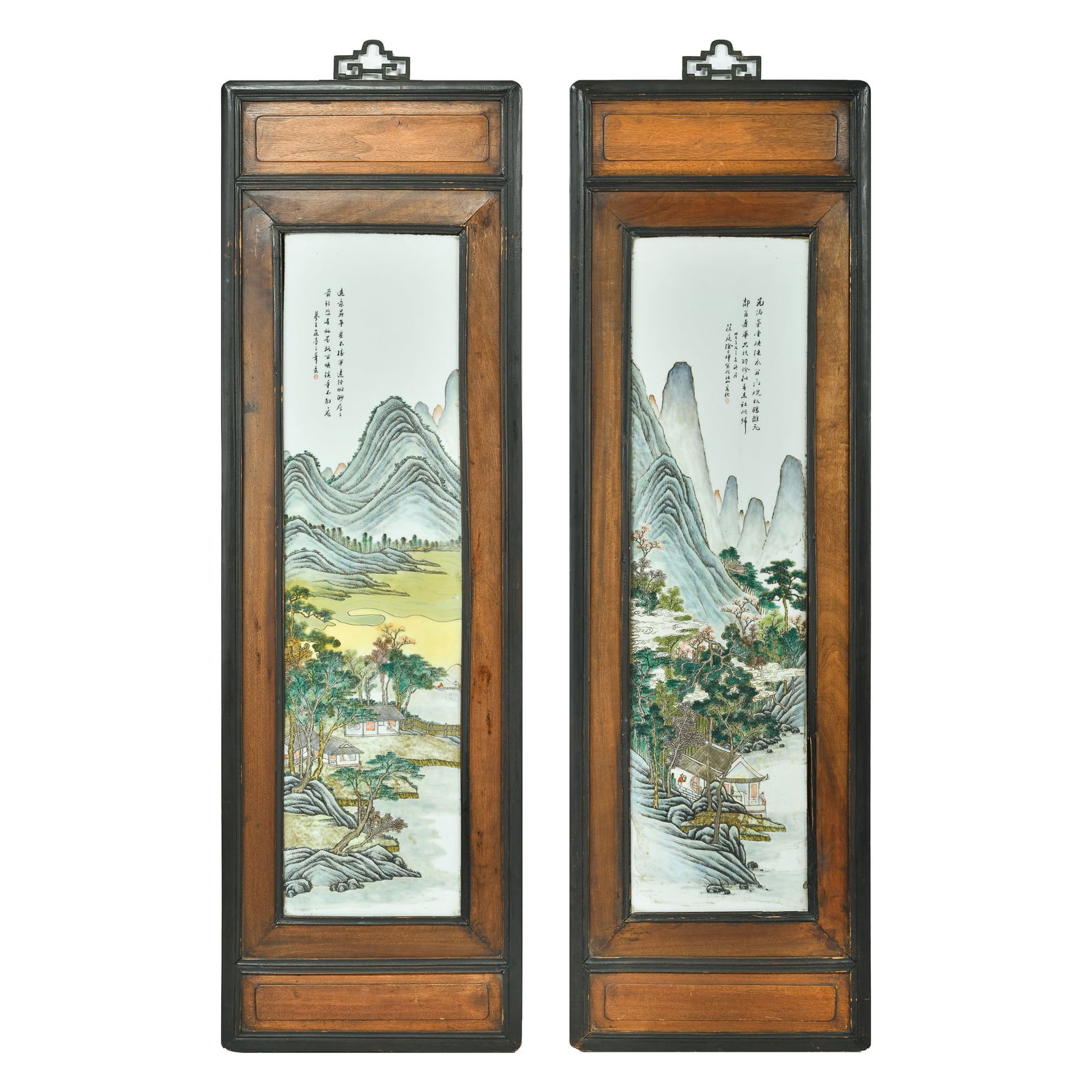 A pair of Chinese famille rose 'landscape' plaques, Republic period (1 of 13)