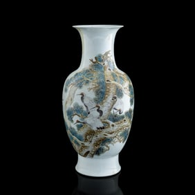 A Chinese famille rose 'pine and crane' vase, Republic period