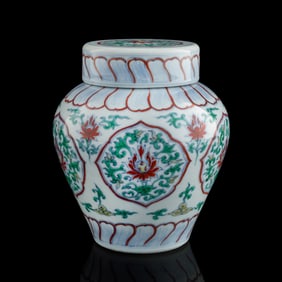 A Chinese doucai 'scrolling lotus' covered jar, Yongzheng period, Qing dynasty