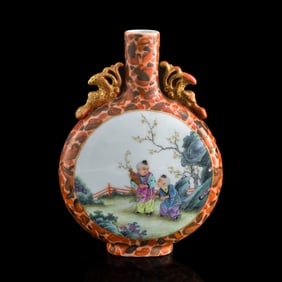 A Chinese falangcai 'imitation-stone'-glazed moonflask, Republic period