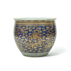 A large Chinese blue-ground gilt-decorated ‘dragon’ jar, 19th century