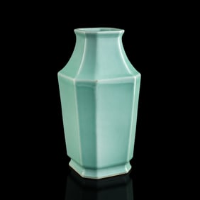 A Chinese celadon-glazed octagonal vase, Qianlong period, Qing dynasty