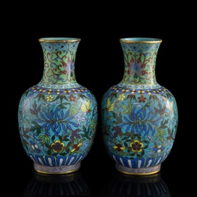 A pair of Chinese cloisonné 'floral' and 'insect' vases, 19th century