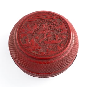 A Chinese cinnabar 'landscape' and 'figural' box, 19th century