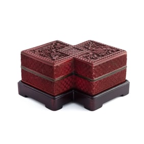A Chinese cinnabar lidded double box, 19th century