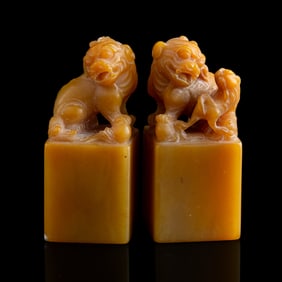 A pair of Chinese soapstone seals, Republic period