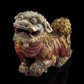A Chinese painted soapstone lion, 18th century