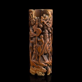 A Chinese carved bamboo 'figural' brush pot, early 19th century