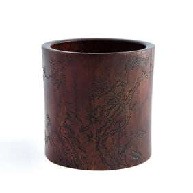 A Chinese Huanghuali 'poem' brush pot, attributed to Zhao Zhichen (1781-1852)