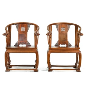 A pair of Chinese Huanghuali armchairs