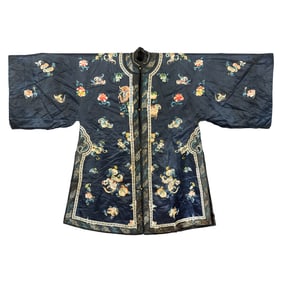 A Chinese blue-ground embroidered lady's robe, 19th century