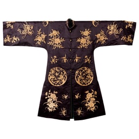 A Chinese blue-ground gold-thread lady's robe, 19th century