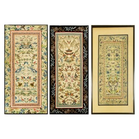 Three Chinese embroidered sleeves, late 19th century