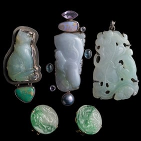 Five Chinese jadeite ornaments, Qing dynasty/Republic period