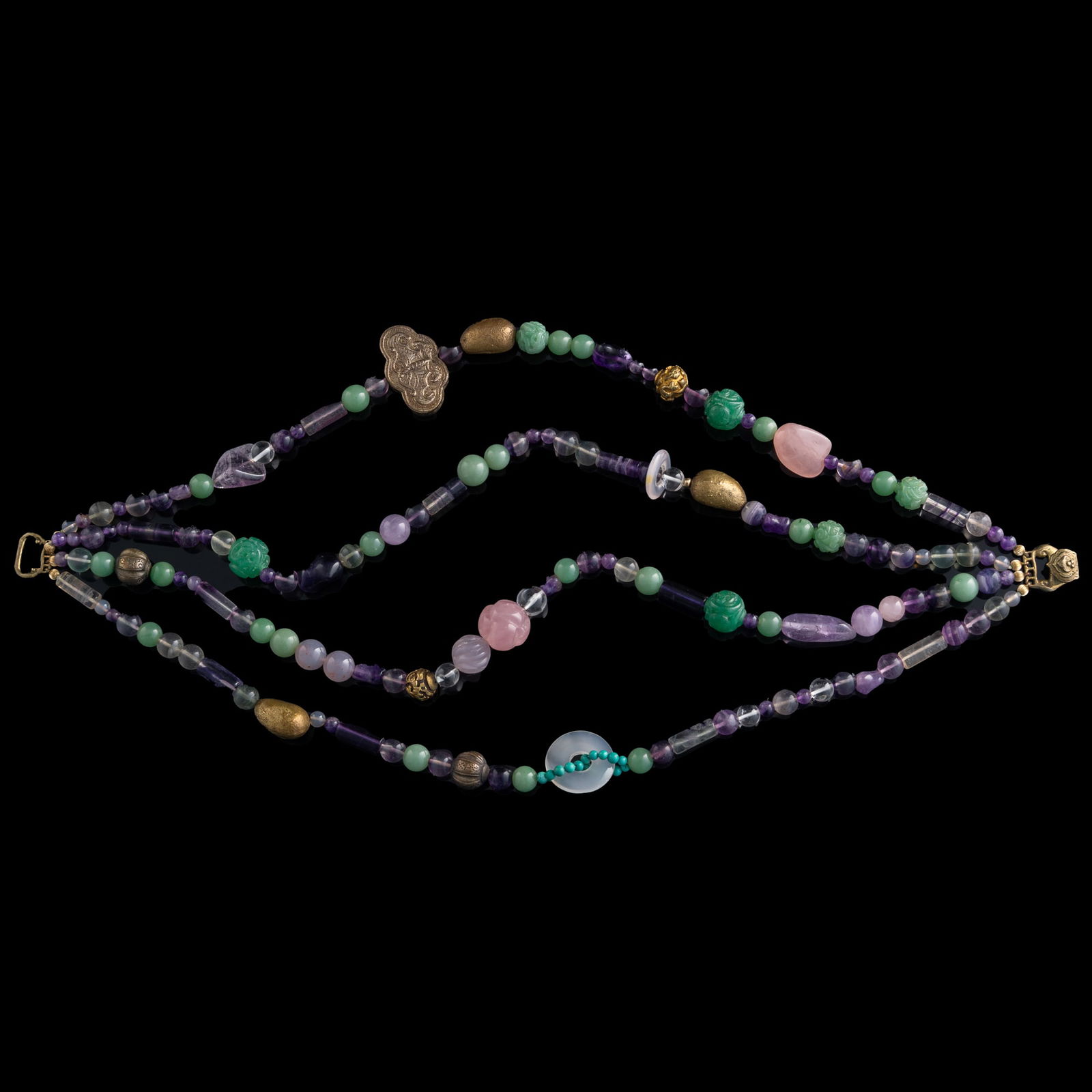 A Chinese hardstone and metal necklace, Republic period (1 of 9)