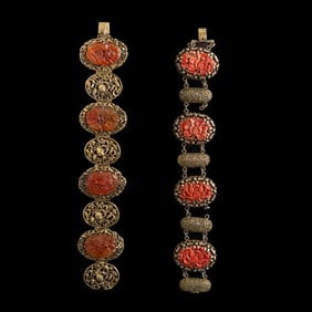 Two Chinese gilt-silver bracelets with inlays, late 19th century