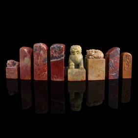 Eight Chinese Shoushan and Qingtian stone seals