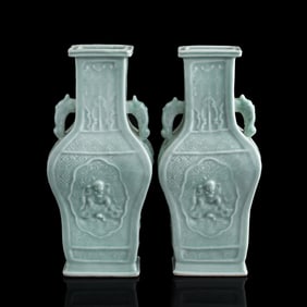 A pair of Chinese celadon vases, Republic period