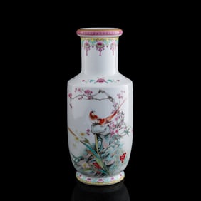A Chinese famille rose 'flower and bird' vase, 1950s-1960s