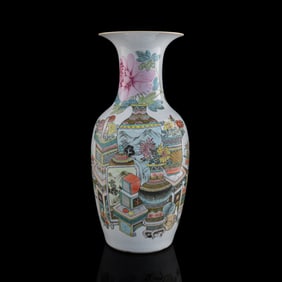 A Chinese Qianjiang ‘hundred antiques’ vase, by Xu Pinheng, late 19th century