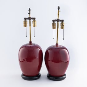 Two Chinese red-glazed jar lamps, early 19th century