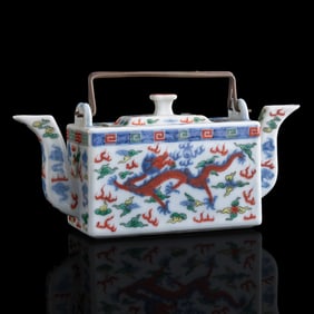 A Chinese blue and enamel 'dragon' ewer, late 19th century