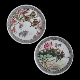 A pair of Chinese small famille rose plates, by Zhang Songtao, Republic period