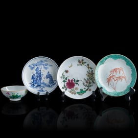 Three Chinese porcelain plates and a bowl, 18th/19th century