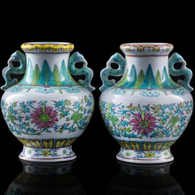 A pair of Chinese doucai 'scrolling lotus' vases, Republic period