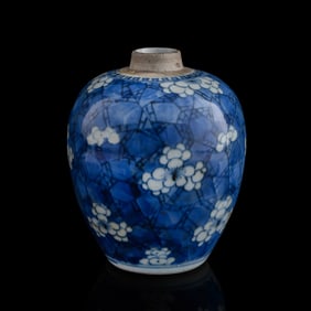 A Chinese blue and white 'plum blossom' jar, Kangxi period, Qing dynasty