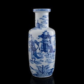 A Chinese blue and white rouleau vase, 19th century