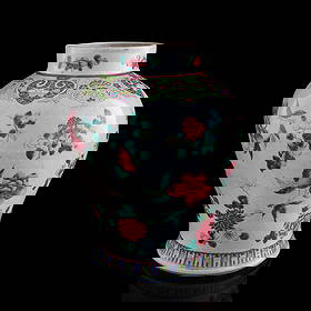 A Chinese famille rose 'floral' jar, 19th century: A Chinese famille rose 'floral' jar 19th century H: 12 3/4, Dia: 9 3/4 in. (H: 32.39, Dia: 24.77 cm.) Private collection, Laurel, Maryland. Click here