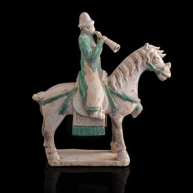 A Chinese sancai pottery figure of a foreign horseman, Ming dynasty