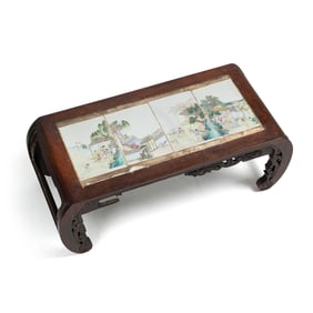 A Chinese hardwood kang table inset with famille rose porcelain plaques, Republic period
