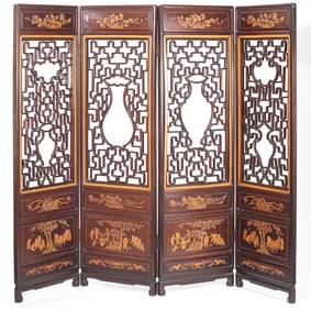 A set of four Chinese Rosewood panels, late 19th/early 20th century