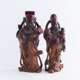Two Chinese boxwood figures of Fu and Lu, Republic period