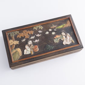 A Chinese precious-stone-inlaid hardwood box, 19th century