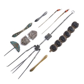 Nine Chinese silver accessories, Qing/Republic period