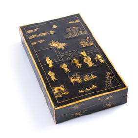 A Chinese black lacquer bone-inlaid box, Kangxi period, Qing dynasty