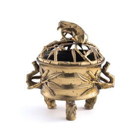 A Chinese bronze bamboo-form censer, 19th century