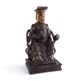 A Chinese lacquered and gilt wood figure of a Heavenly Official, Qing dynasty