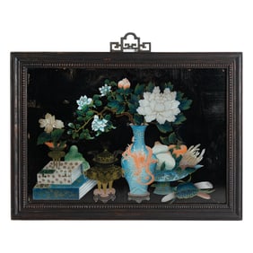 A Chinese 'hundred antiques' reversed glass painting, 19th century