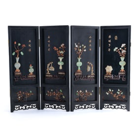 A four-panel Chinese precious stone-inlaid hardwood screen, Republic period