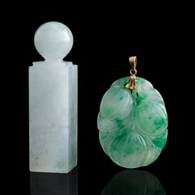 A Chinese toggle and a jadeite seal, Republic period or earlier