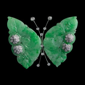 A Chinese jadeite butterfly brooch, Republic period