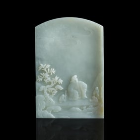 A Chinese white jade carved table screen, Qing dynasty