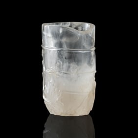 A Chinese carved crystal bamboo-form flower receptacle, 19th century