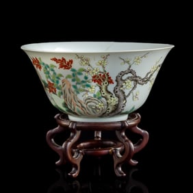 A Chinese famille rose 'Three Goats' bowl, Qing dynasty