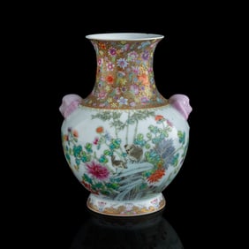 A Chinese famille rose 'flower and bird' vase, Republic period