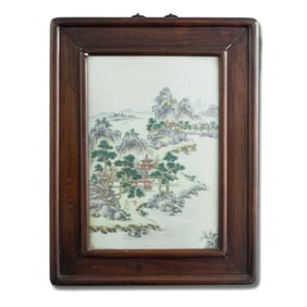 A Chinese famille rose 'landscape' porcelain plaque